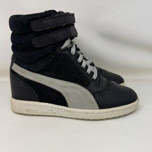 Puma Sky Hi Leather Hidden Wedge Shoes Black Gray Women’s Size 7.5